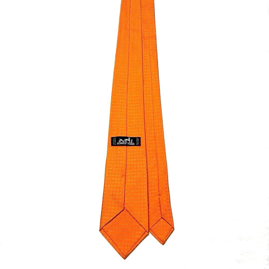 HERMES　エルメス　ネクタイ　ファソネ　H柄　オレンジ　美品