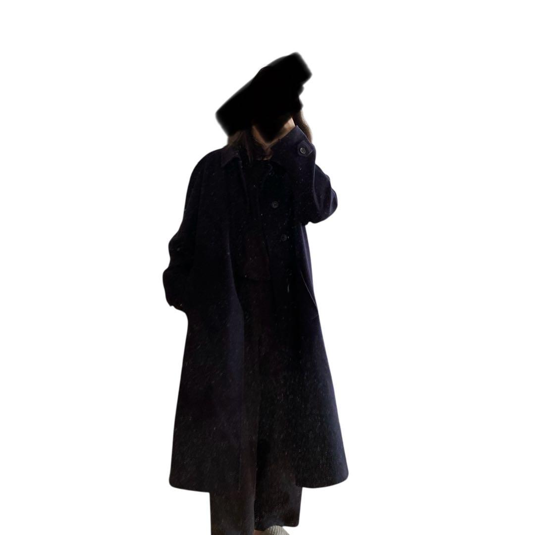 80s90s イタリア製 ウールカシミヤ ステンカラーコート ダークネイビー