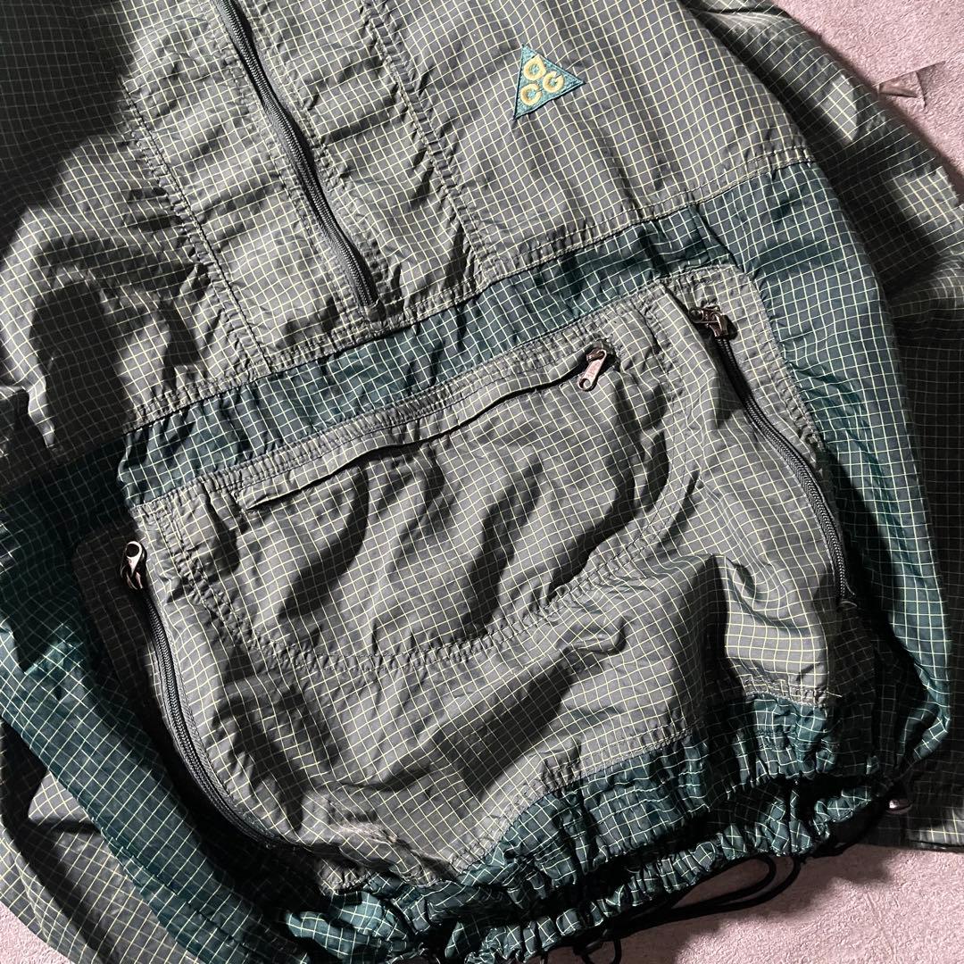 90s NIKE ACG アノラックパーカー チェック パッカブル 緑