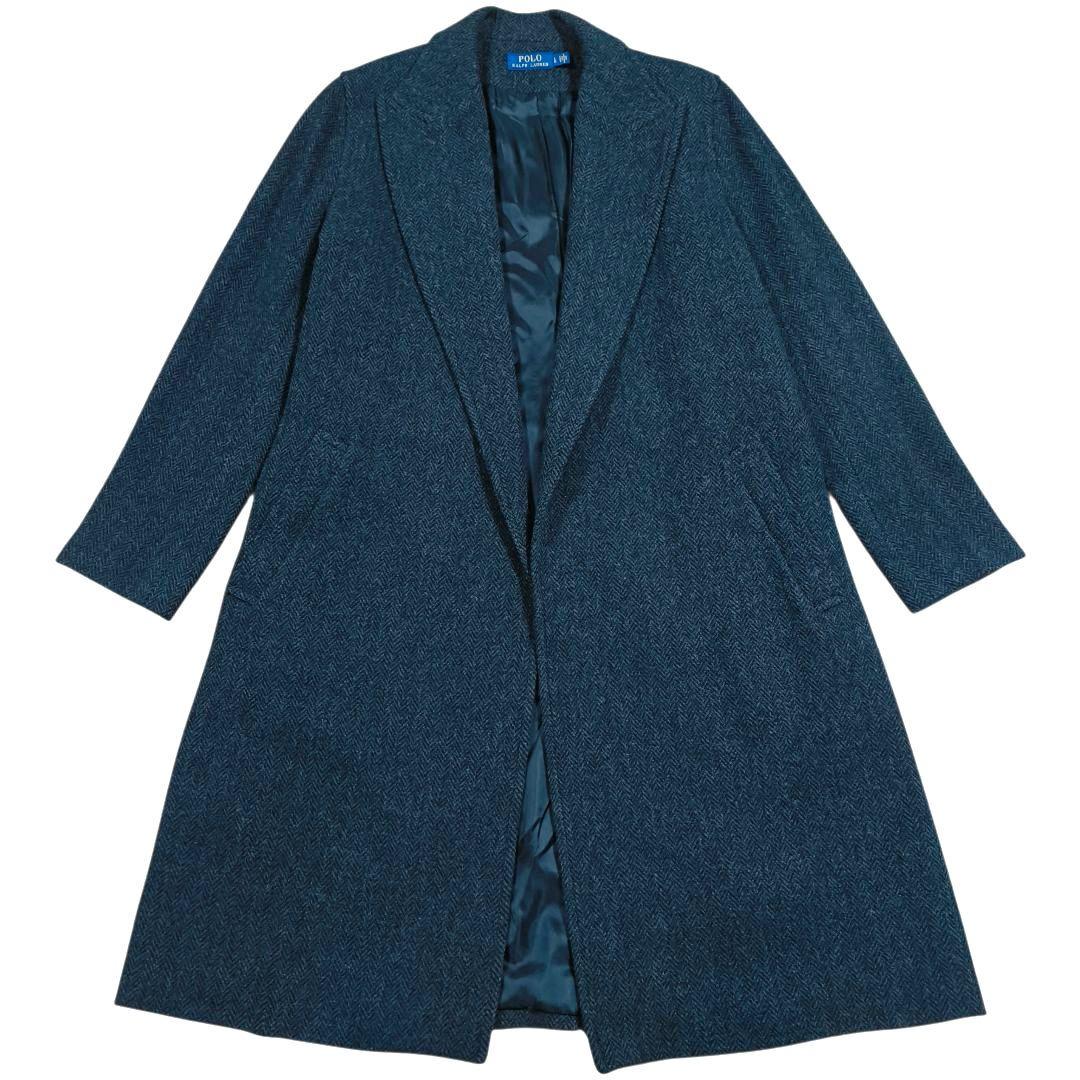 美品✨️ポロラルフローレン　ロングコート　ガウン　グレー系　L　ヘリンボーン