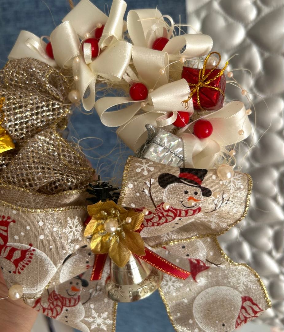 «822»◤完売◢早割りクリスマスリース*ゴールドリボン*華やかな可愛いリース