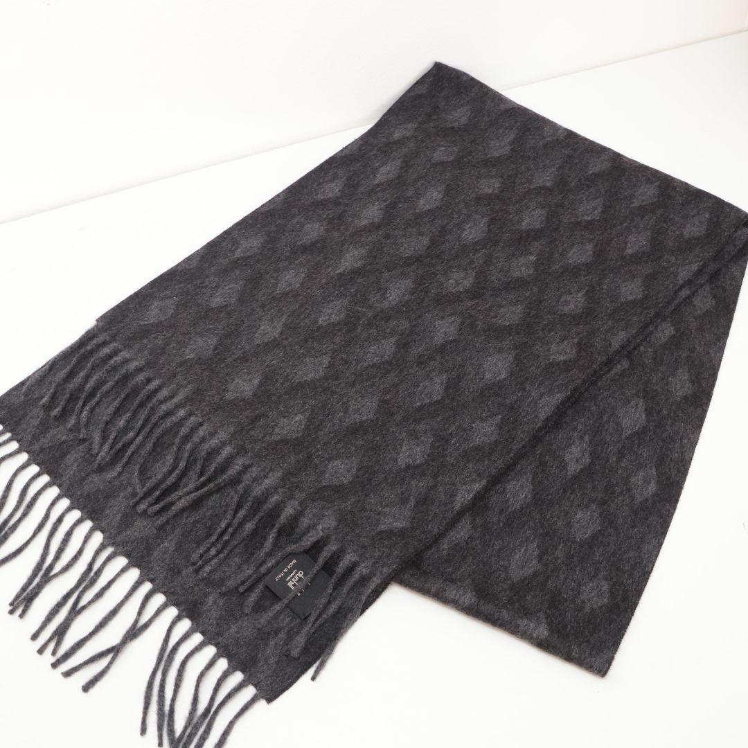 美品 ダンヒル カシミヤ ダイヤモンドパターン マフラー ダークグレー