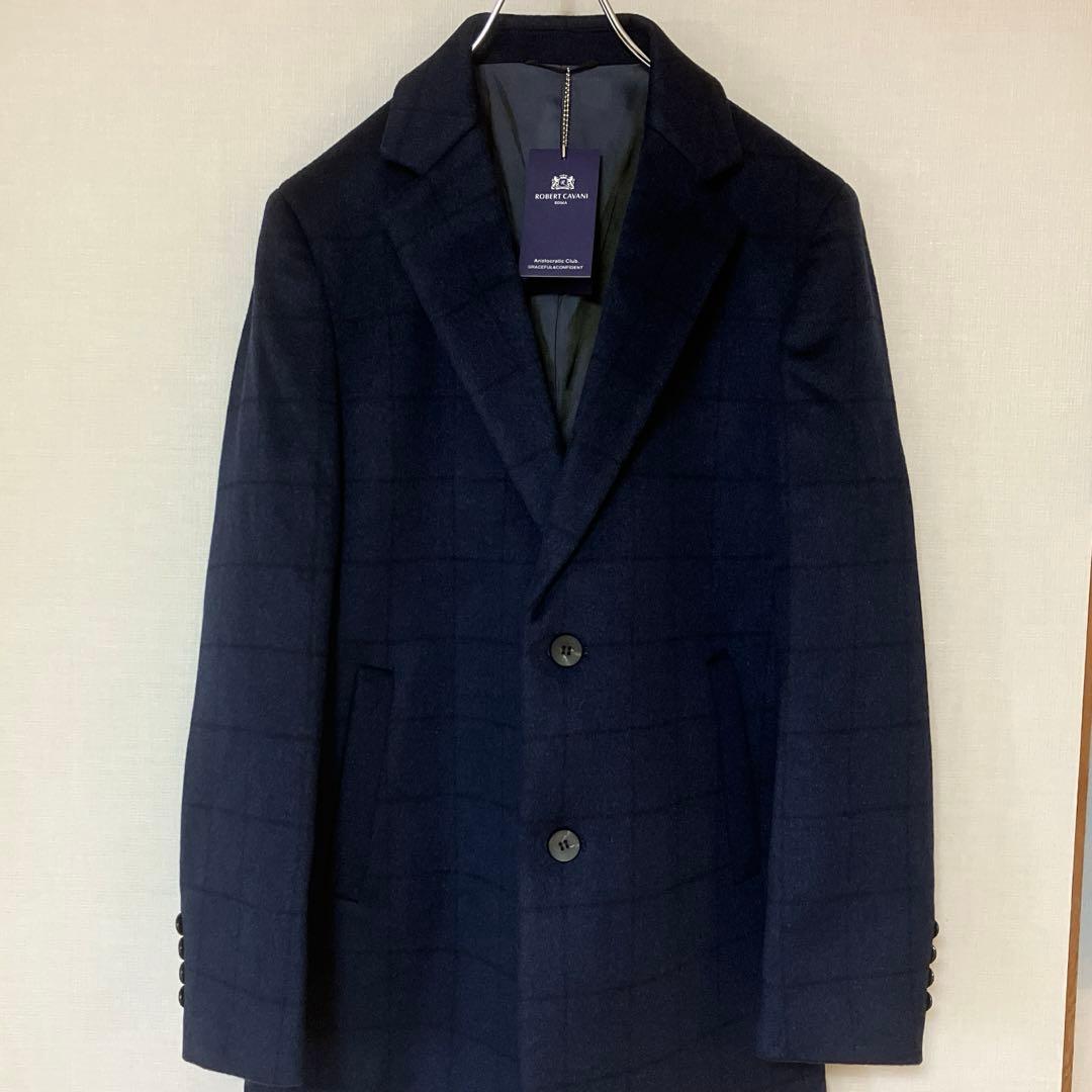 【新品】ROBERT CAVANI カシミア100％ チェスターコート M 紺