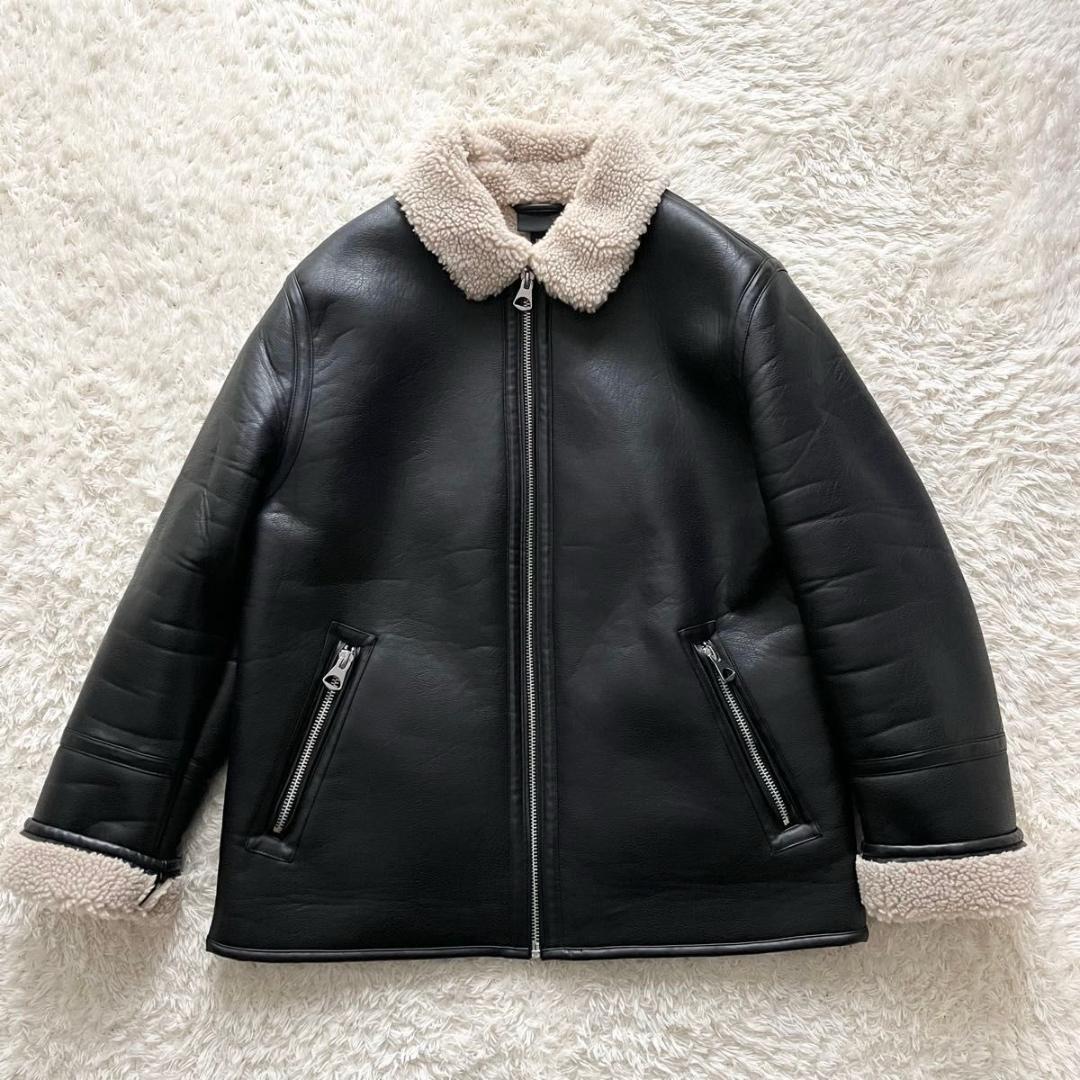 【美品】  フェイクムートン ボンバージャケット B-3 ブラック XL