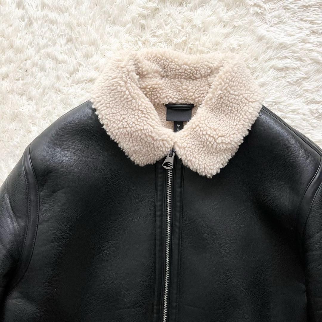 【美品】  フェイクムートン ボンバージャケット B-3 ブラック XL