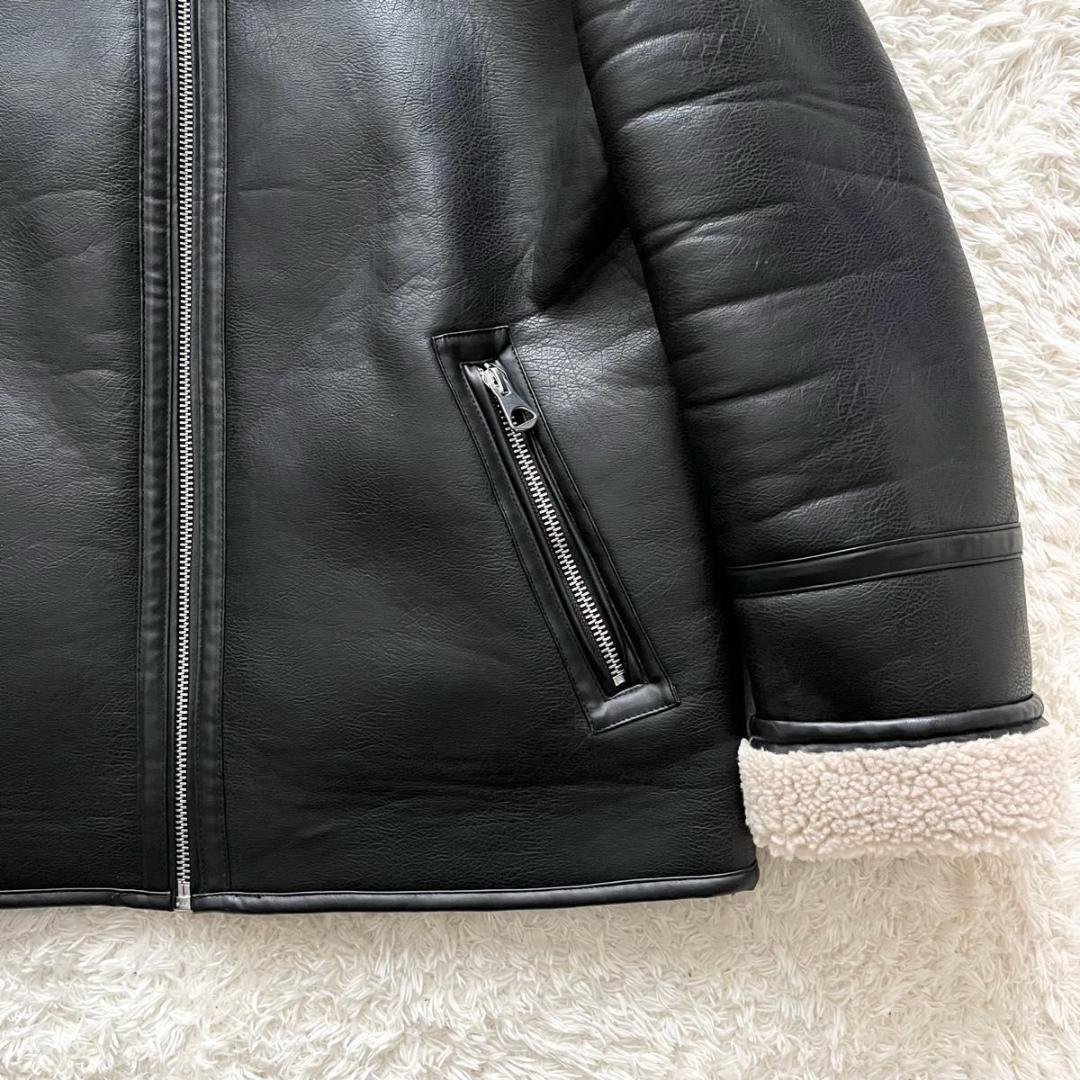 【美品】  フェイクムートン ボンバージャケット B-3 ブラック XL