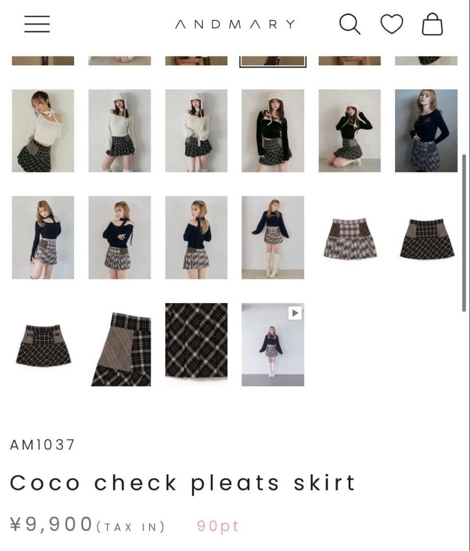 【ANDMARY】Coco check pleats skirt(Sサイズ)