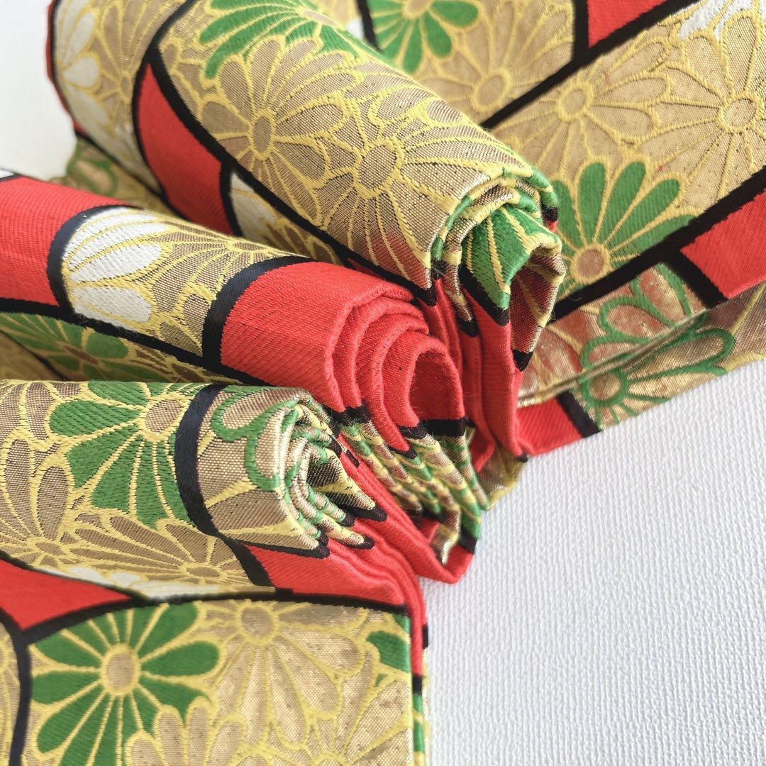 七五三美品フルセット７歳女の子新品未使用着物長襦袢丸帯草履バッグ小物化繊赤地菊梅