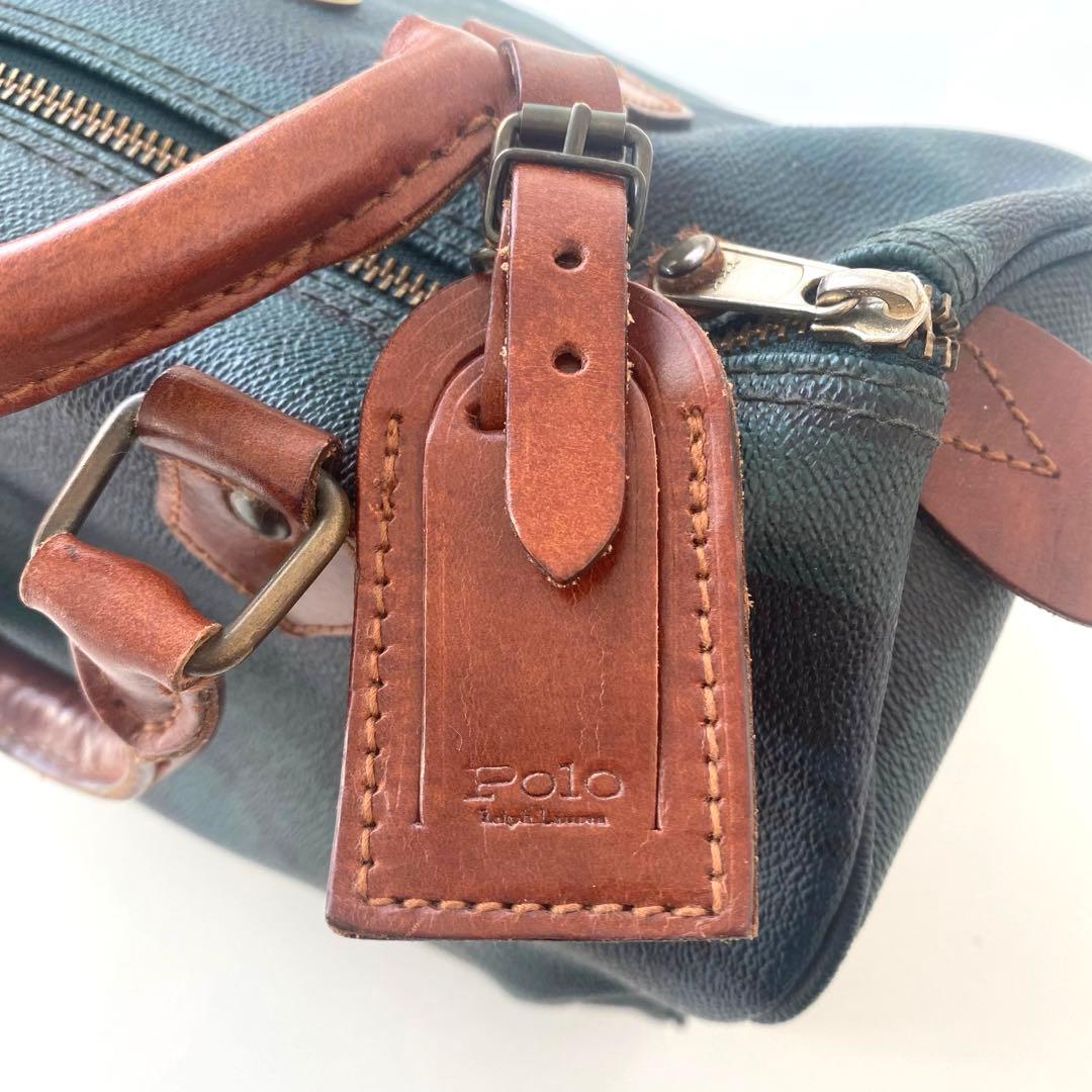 POLO RALPH LAUREN チェック柄 ボストンバッグ PVC レザー