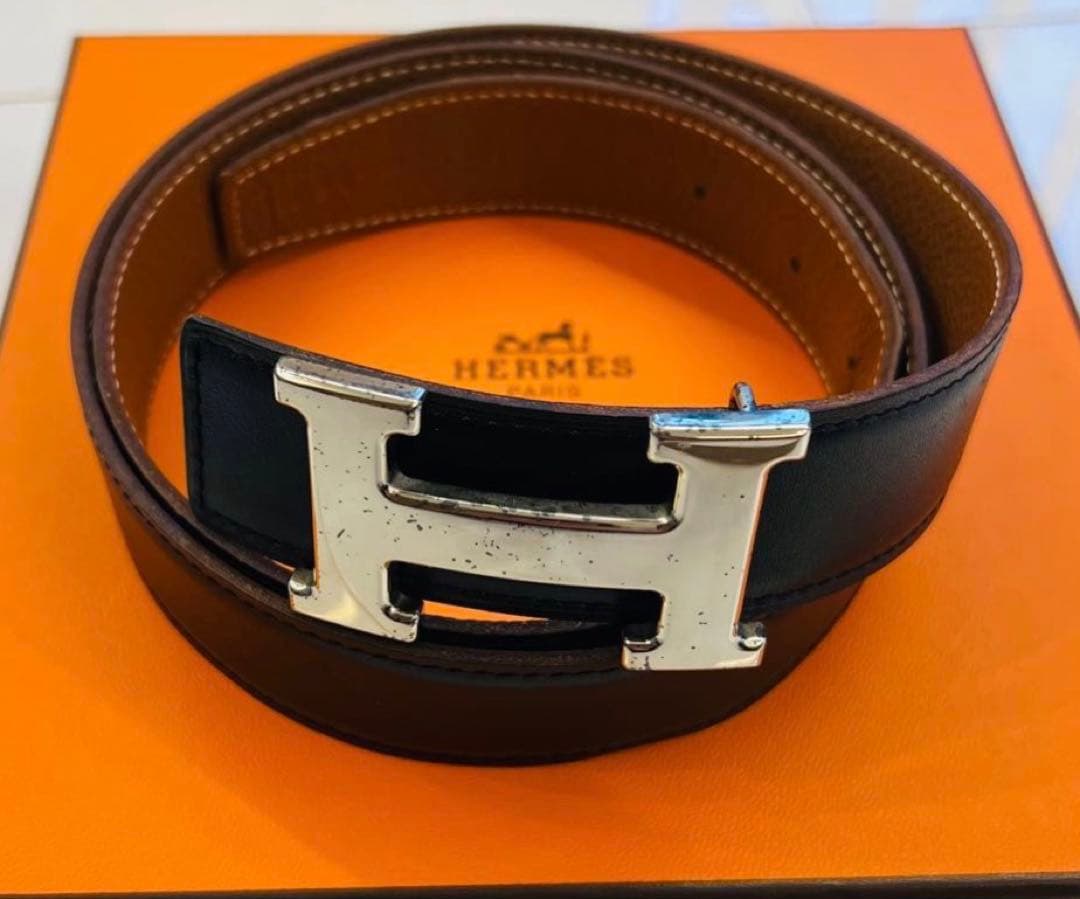 HERMES レザーベルト H字型バックル