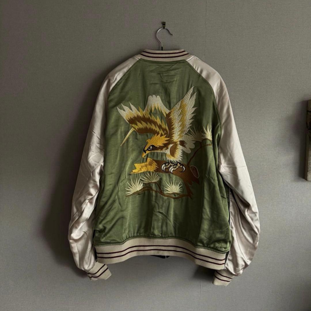 【2XL】リバーシブル別珍虎とサテン鷹刺繍 Japanスカジャン