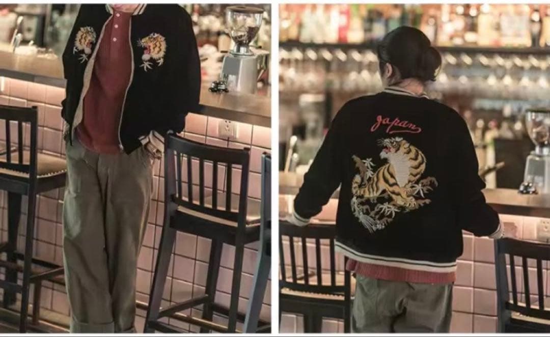 【2XL】リバーシブル別珍虎とサテン鷹刺繍 Japanスカジャン