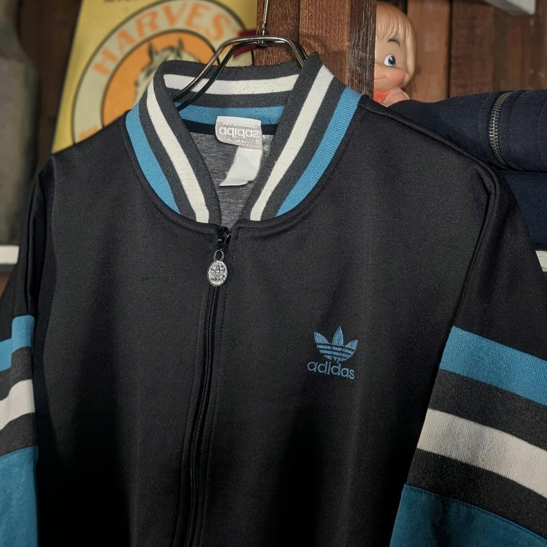 80s　old adidas ATPジャケット ワンポイント刺繍 ボーダー XL