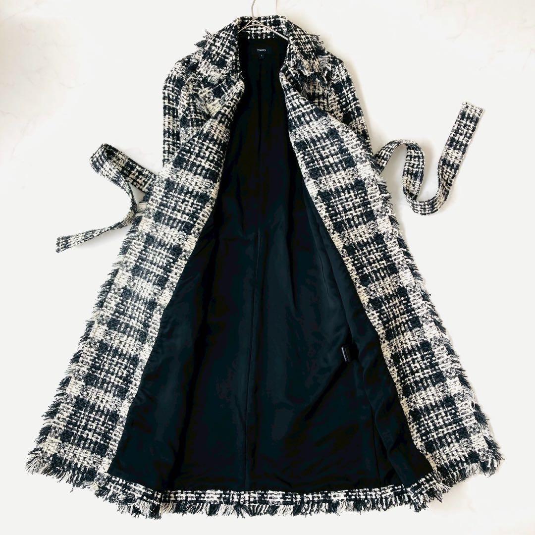 極美品✨️セオリー　ツイード　ガウンコート　ベルト　ロング丈　セレモニー　S