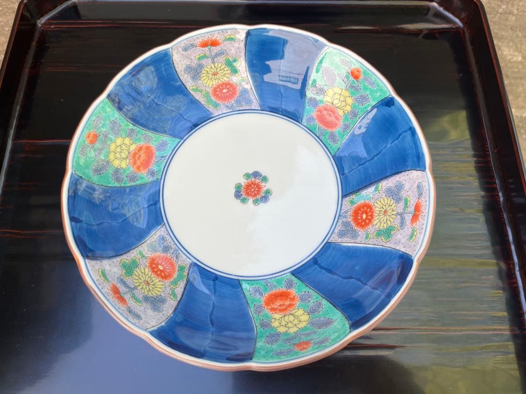 幸楽窯　染錦菊牡丹　輪花皿　六寸皿　中付揃　５枚