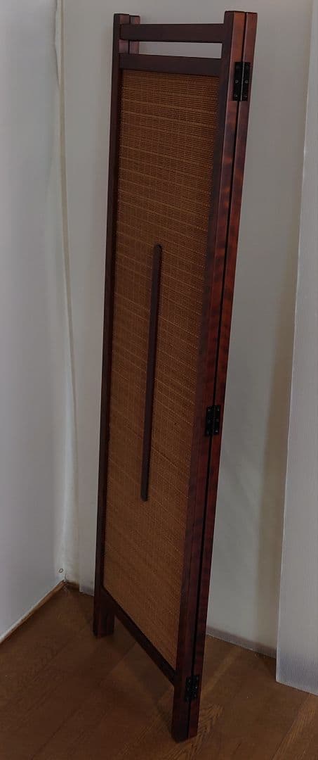 ２連衝立　折りたたみ式スクリーン　１台限定　燻し竹（竹簾）変わり織り使用