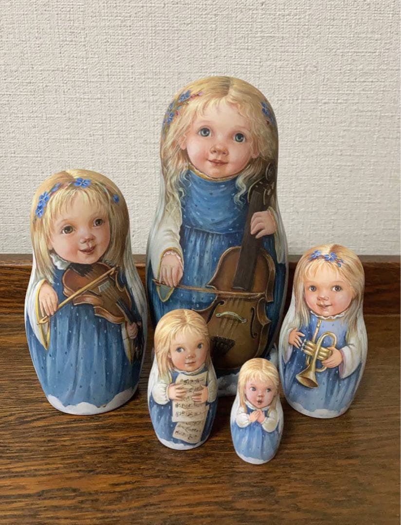 ロシア雑貨☆天使マトリョーシカ(5P)『オーケストラ』バルスコワ作 リダ工房