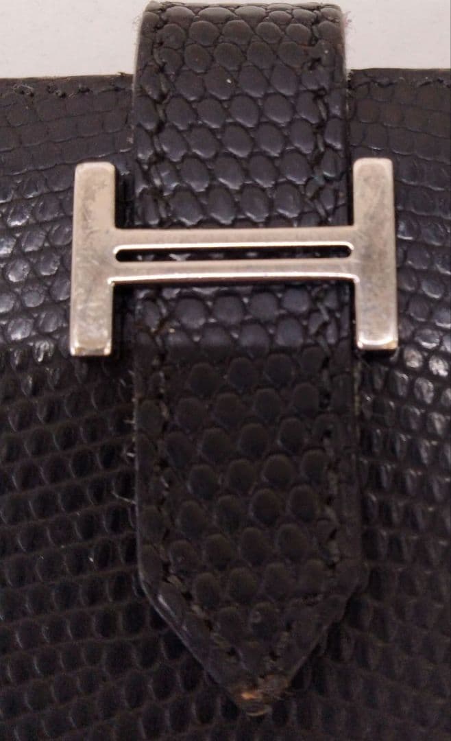 AQV42 エルメス べアンコパクト 2つ折り財布 リザード シルバー金具