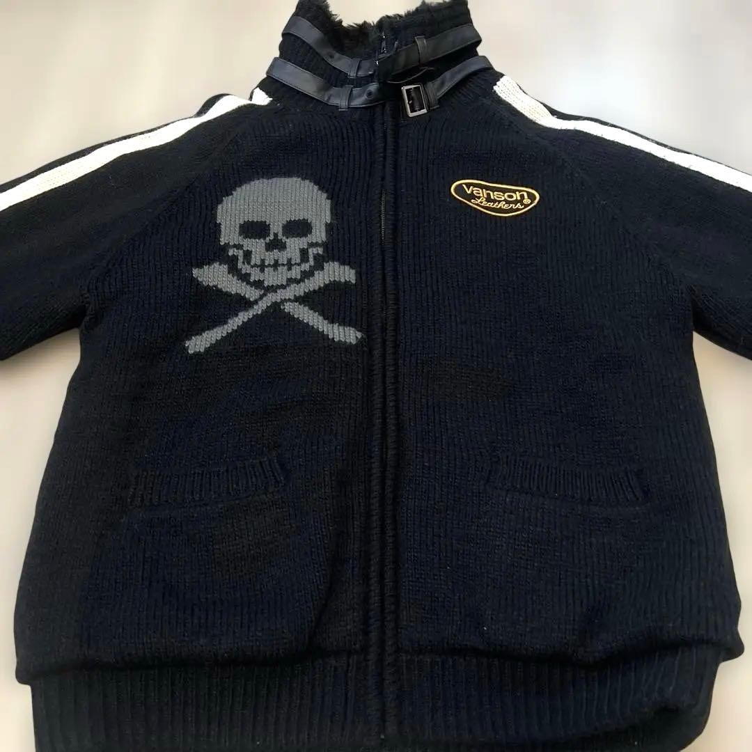 美品！VANSON バンソン スカル ニットジャケット ドクロ 裏地ボア 3XL