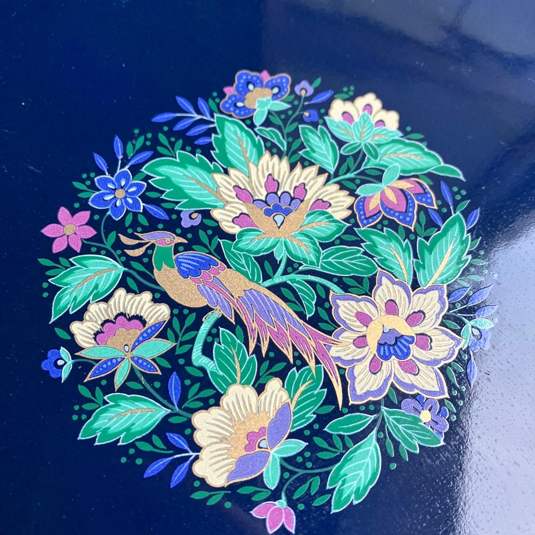 3F 【極美品】大皿 飾皿 紺地 金彩 鳳凰 花鳥図 和モダン 豪華