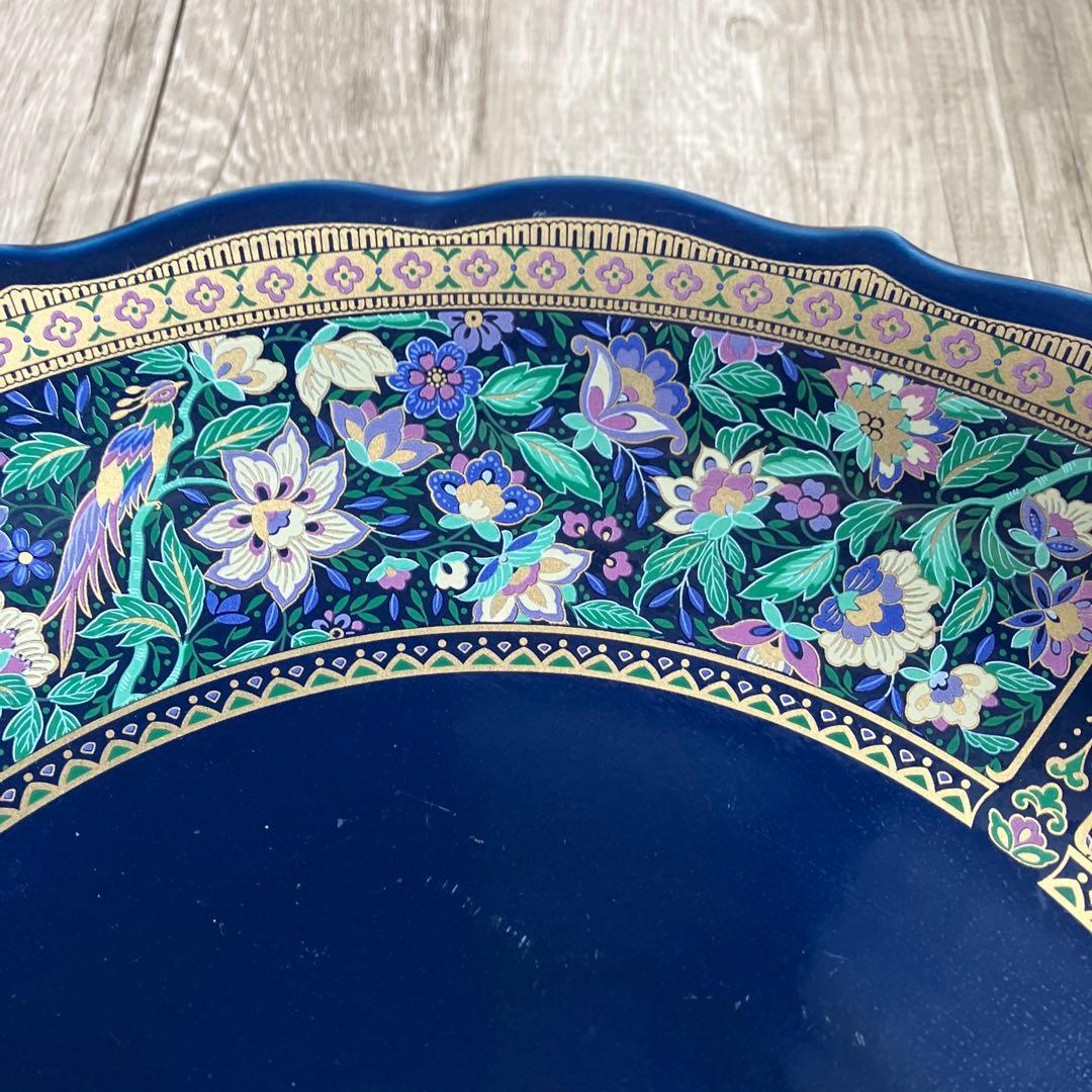 3F 【極美品】大皿 飾皿 紺地 金彩 鳳凰 花鳥図 和モダン 豪華