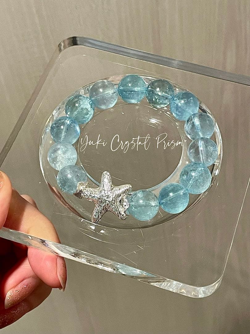 高品質アクアマリン　天然石ブレスレットYuki Crystal Prism