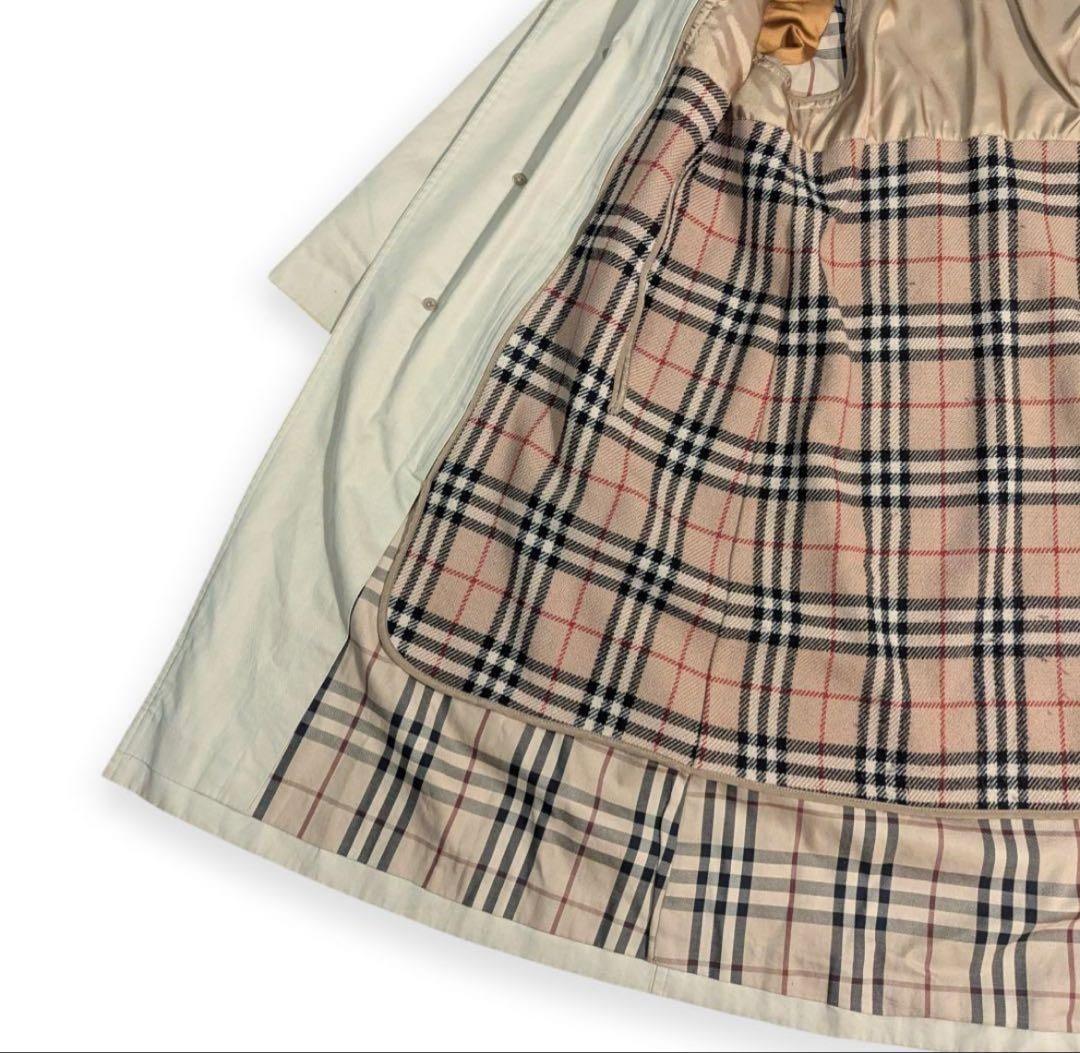 【美品】バーバリー ステンカラーコート ノバチェック カシミヤ混 ベージュ