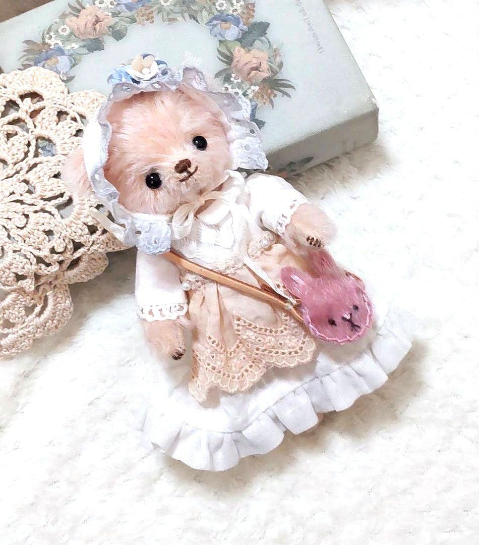 ハンドメイド テディベア ディストレスモヘア ローズ色 手作り