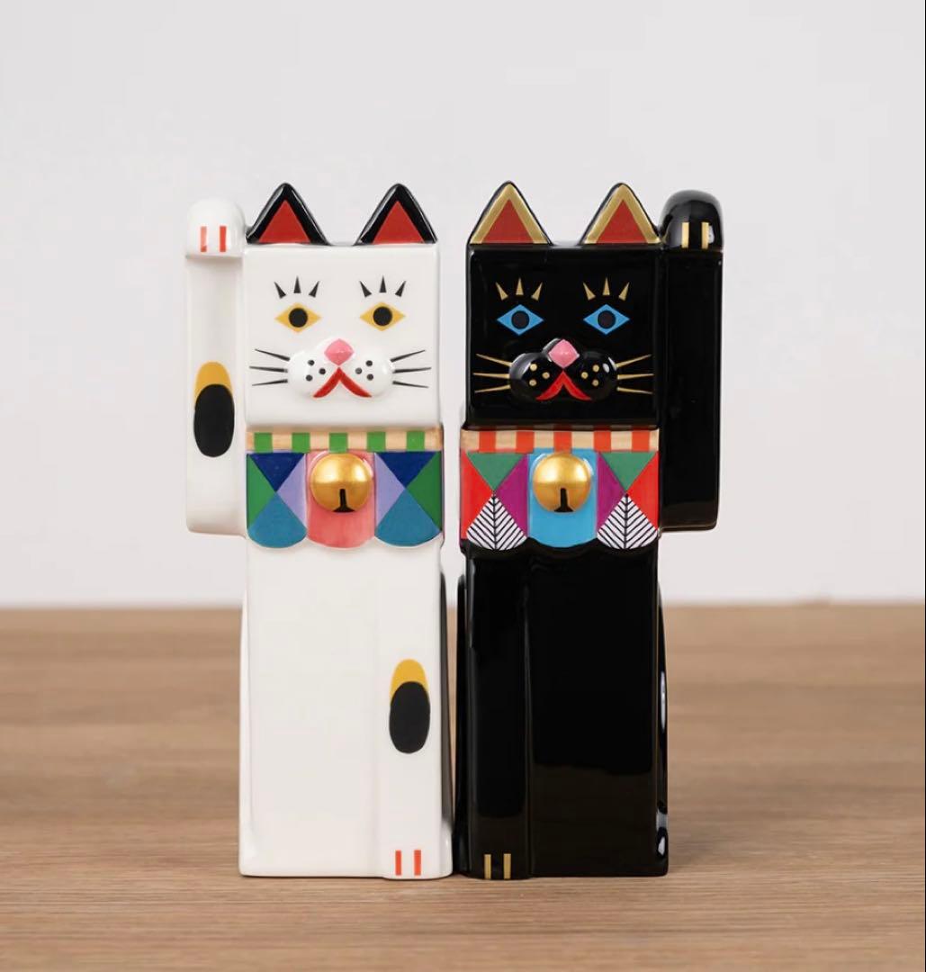 tupera tupera 寄り添い招き猫　白黒ペア　大