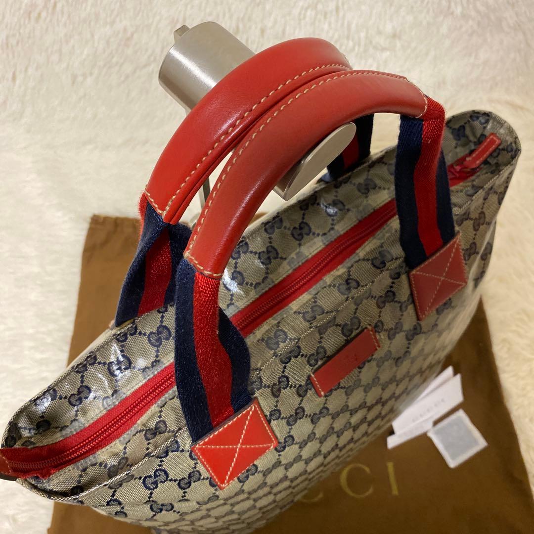 【美品】GUCCI トートバッグ GGキャンバス シェリーライン 大容量　希少
