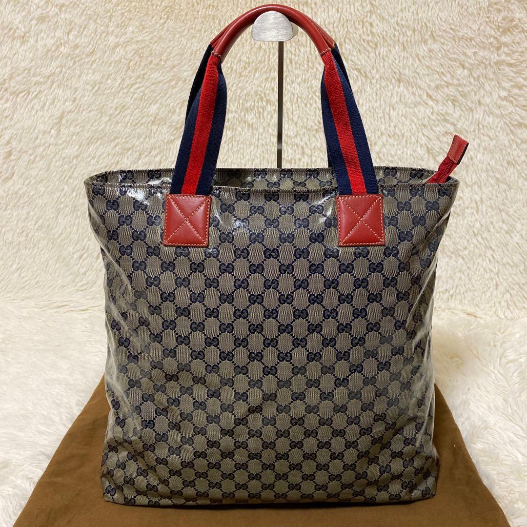 【美品】GUCCI トートバッグ GGキャンバス シェリーライン 大容量　希少