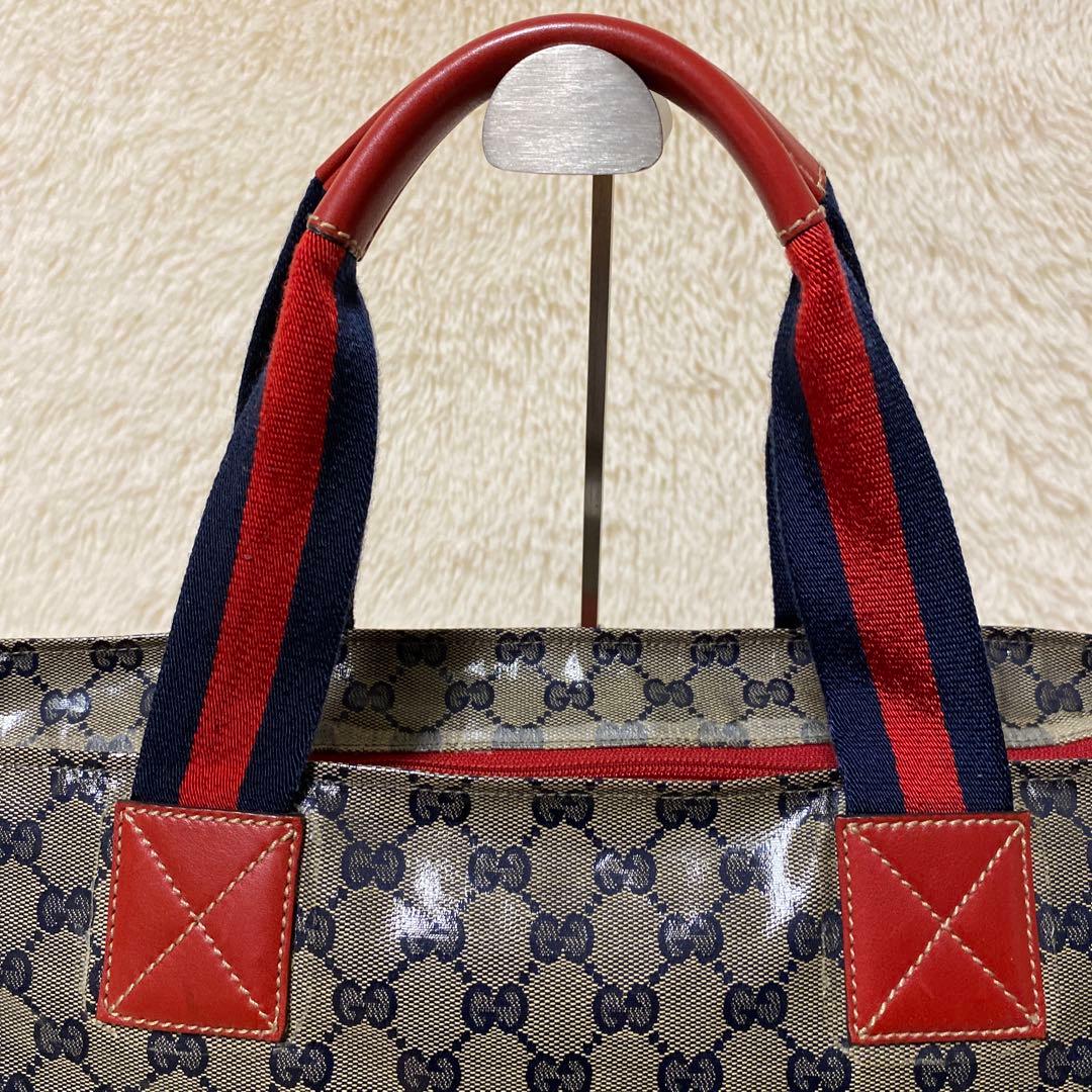 【美品】GUCCI トートバッグ GGキャンバス シェリーライン 大容量　希少