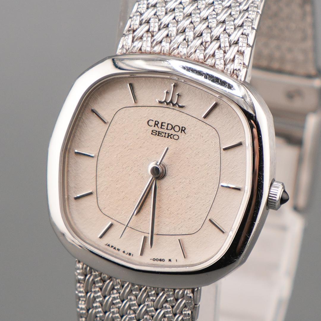 稼働 SEIKO CREDOR スクエア シルバー 腕時計 新品電池 クォーツ