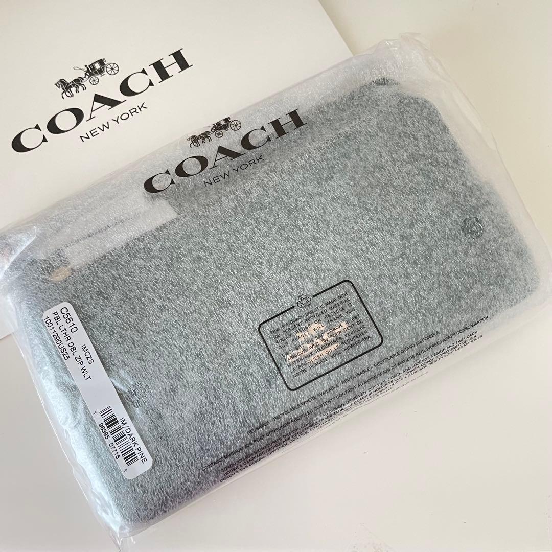 COACH コーチ　ダブルジップポーチ　長財布　リストレット ダークパイン　緑色