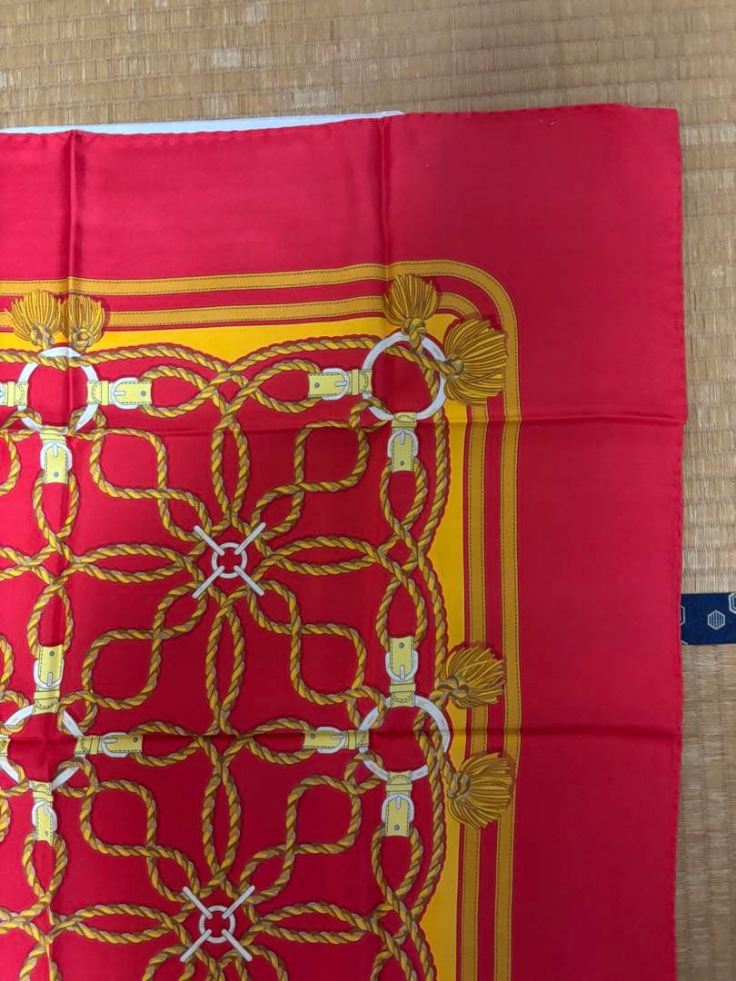 エルメス カレ90 シルクスカーフ 赤 ゴールド 鎖柄 正規品