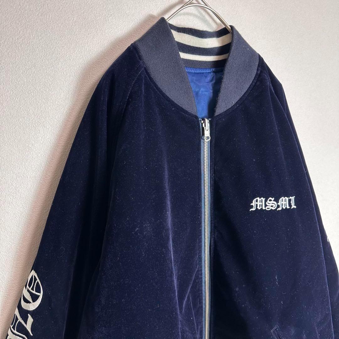 MSML スカジャン　リバーシブル　ベロア　袖刺繍　ドラゴンアッシュ　紺　XL