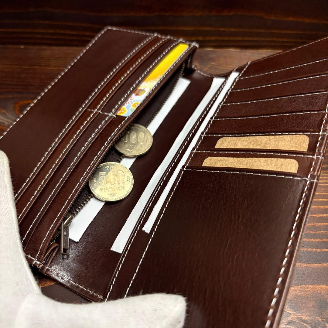 S42 本革　コードバン　無双　レザー　長財布　茶■ブラウン　YKKファスナー