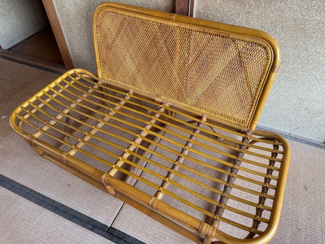 昭和レトロ】ラタンソファ 1〜2人掛け ヴィンテージ 籐家具 ナチュラル
