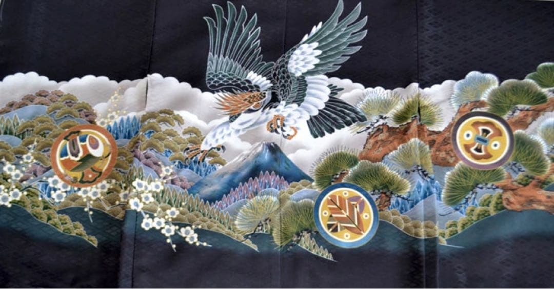 1点限り七五三 着物 男の子 袴 セット 5歳羽織袴 フルセット 鷹に富士　黒