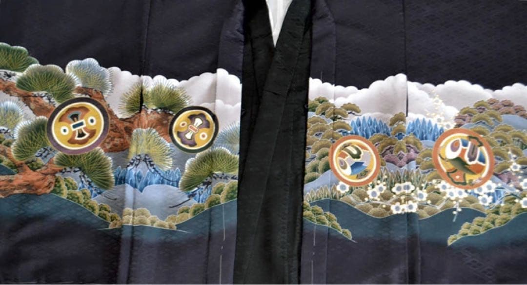 1点限り七五三 着物 男の子 袴 セット 5歳羽織袴 フルセット 鷹に富士　黒