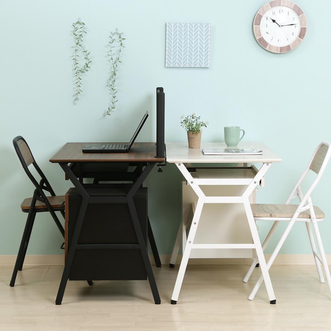 デスクパネル付き机 スチール×ウッド 幅100