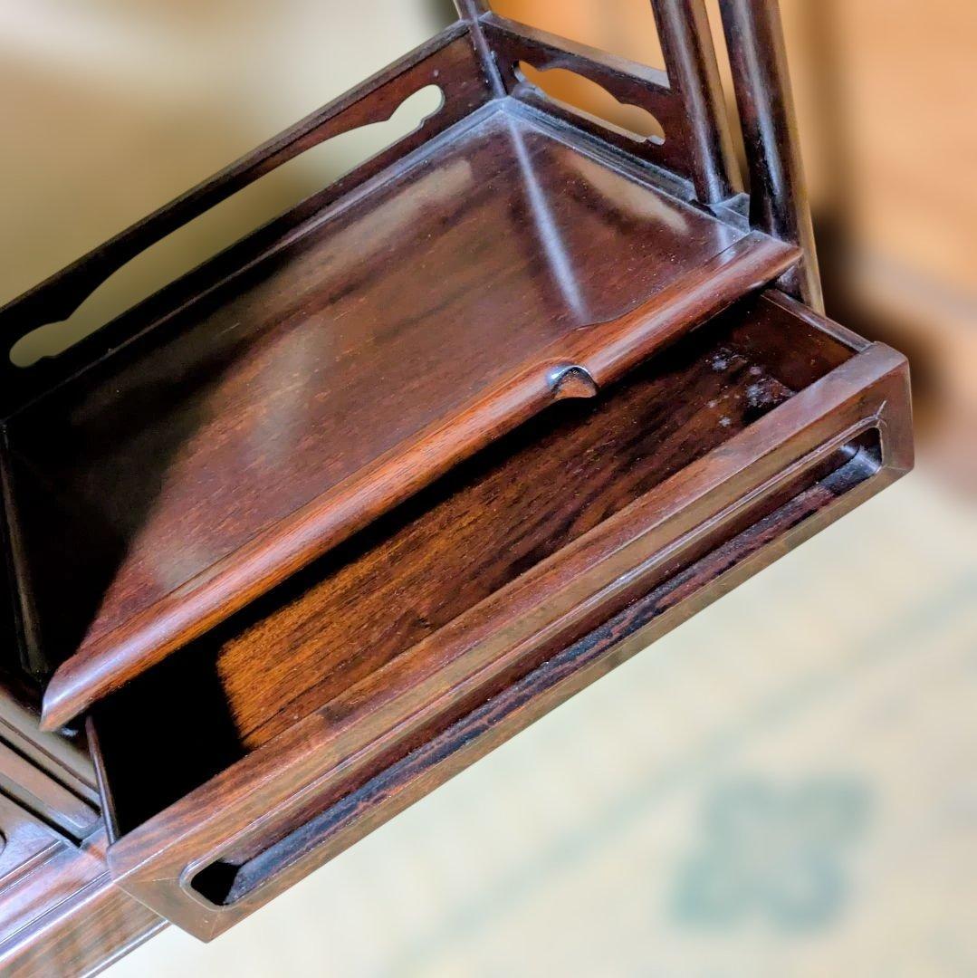 紫檀 違棚 飾棚 茶道具 透かし彫り