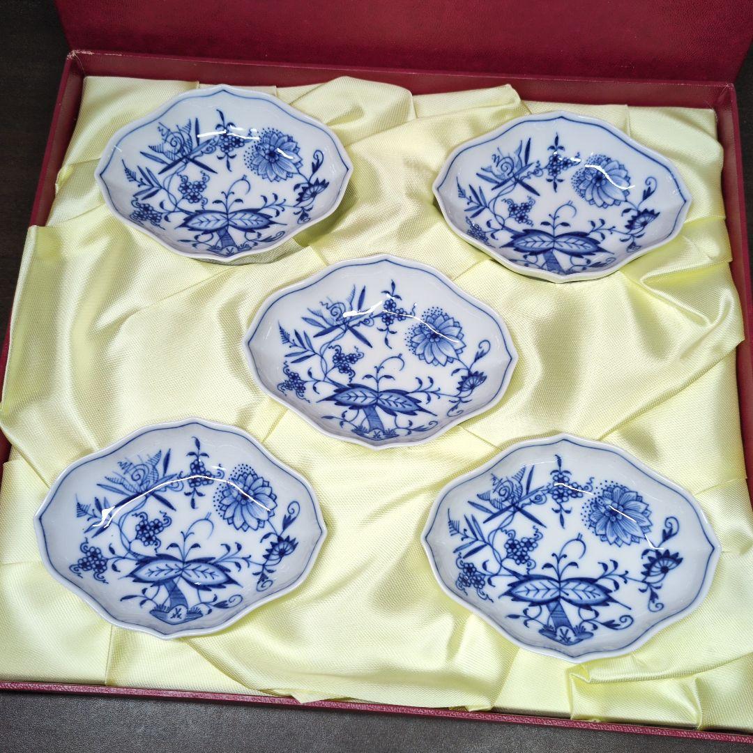 マイセン ブルーオニオン 菱形 小皿 5客 共箱