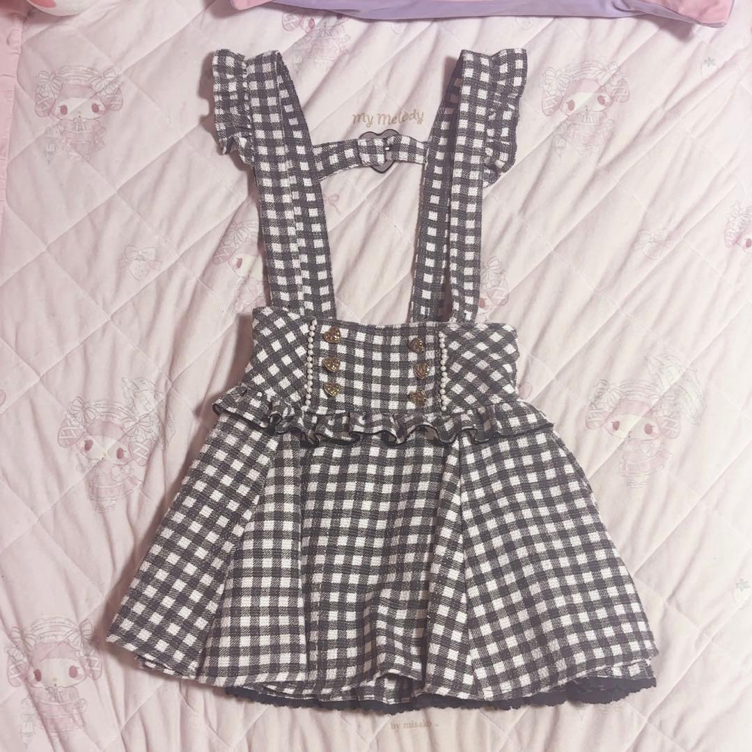 リズリサ ギンガムチェックサスペンダー付きスカパン