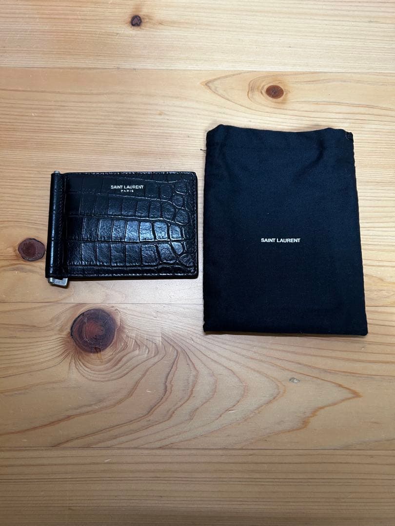 【ヒロ様】SAINT LAURENT ブラック レザー マネークリップ