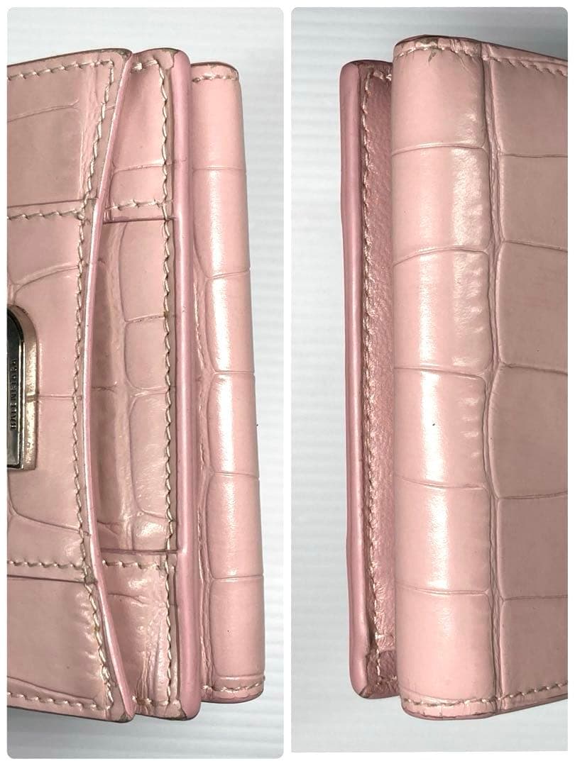 バレンシアガ　アワーグラス　クロコ型押し　レザー　三つ折り財布　Bロゴ　ピンク