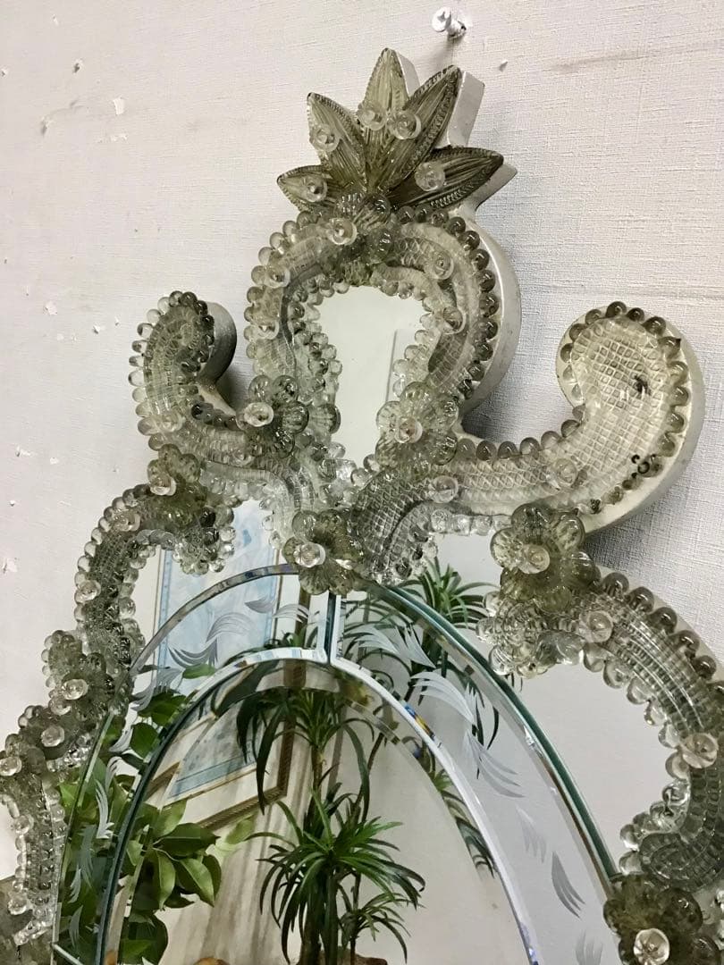 管256☆イタリア製ほ☆アンティーク☆ヴェネチアンガラス☆壁掛けミラー