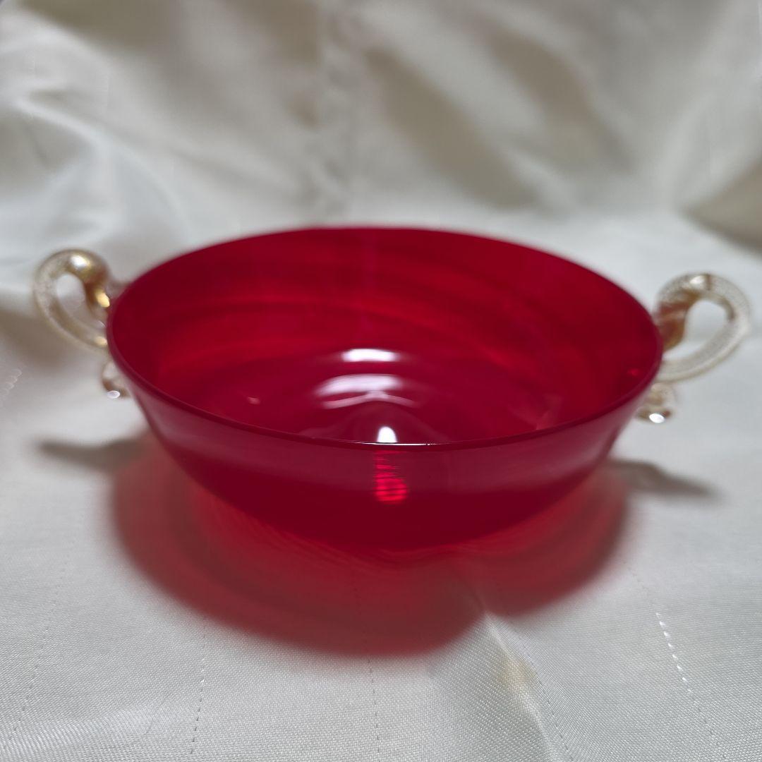 【希少】ムラーノグラス ガラスボウル 曲線ハンドル付き