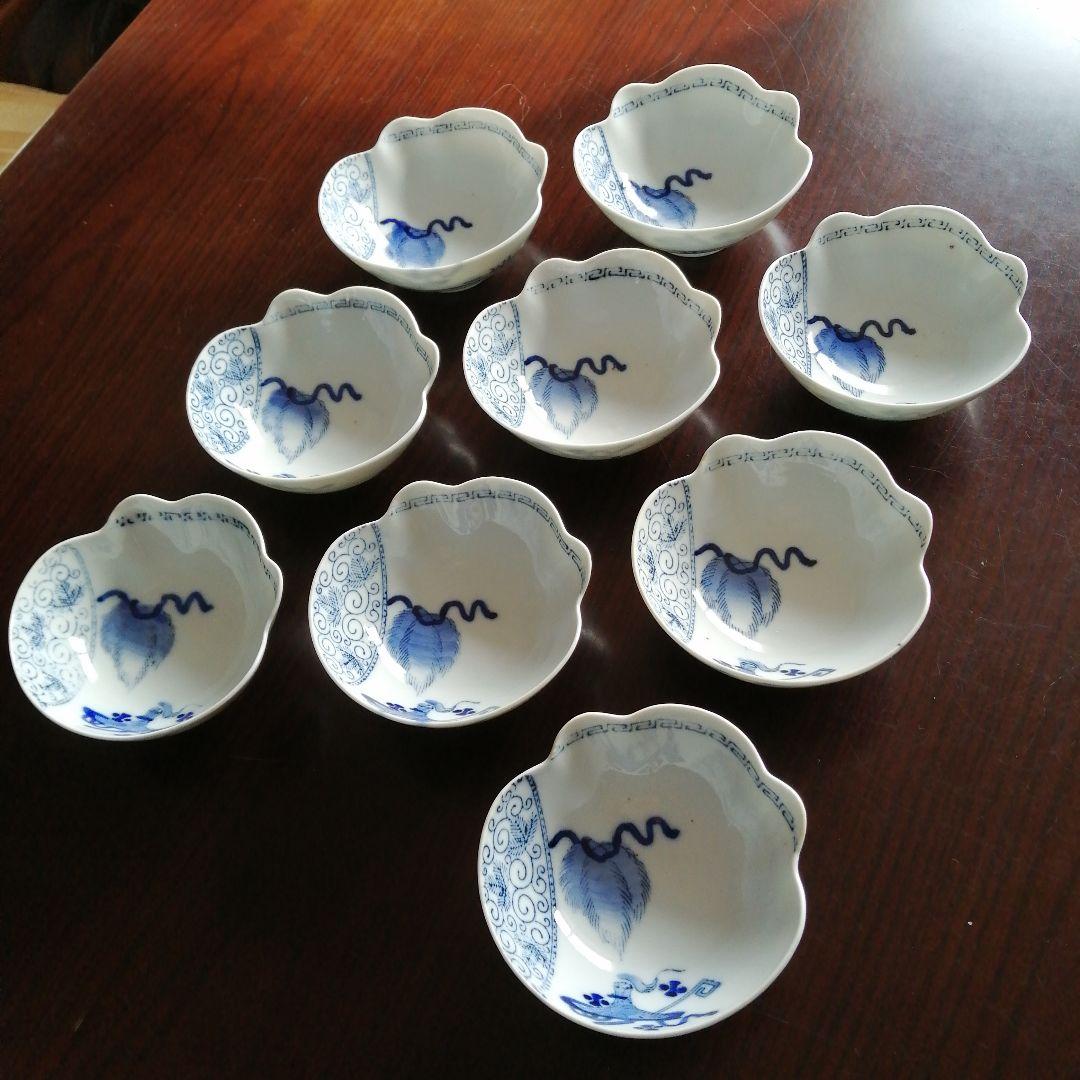 伊万里　染付宝袋形向付　9客　11.5cm　明治～大正期