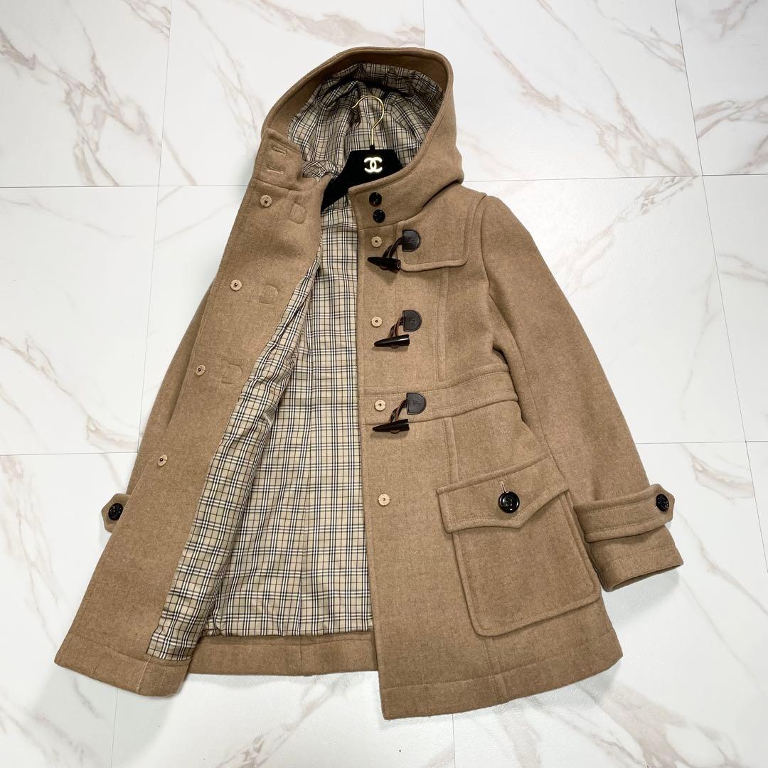バーバリーブルーレーベル ダッフルコート フード トグル チェック 刻印
